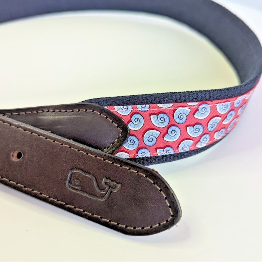Vineyard Vines Belt Men's 34 Red & Blue Nautilus Shell Shep & Ian Preppy EUC